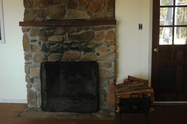White Oak Cabin Stone Fireplace